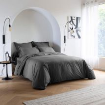 Someo - Parure de lit coton percale Anthracite 140x200 morphee