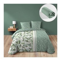Parure de lit Eleonore - Housse de couette 240 x 220 cm + Drap-housse sauge 140x190 cm