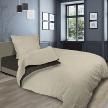 Parure de lit en coton lavé 180x290 cm bicolore lin/taupe