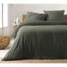 Parure de lit en Gaze de Coton 240x260cm - Plusieurs coloris - Kaki HomeFlair