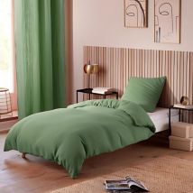 Parure de Lit en Gaze de Coton - pour Lit Une Place - Parure de Couette 140x200cm - 200 x 140 cm - Kaki.