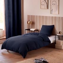 Parure de Lit en Gaze de Coton - pour Lit Une Place - Parure de Couette 140x200cm - 200 x 140 cm - Bleu nuit.