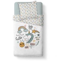 Kool Parure de lit fille 140 x 200 cm, double face, gris avec licorne