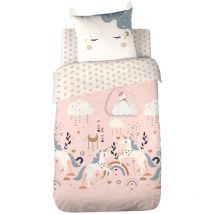 Parure de lit enfant Licorne avec poche doudou - 100% polyester 72g/m²
