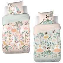 Parure de lit enfant réversible Licorne/danseuse - 100% coton 57 fils/cm²