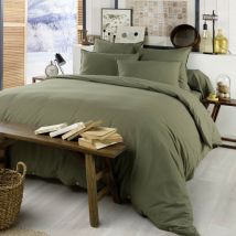 Parure de lit flanelle kaki 140x200