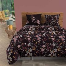 Parure de lit Flowers noir 140x200 cm