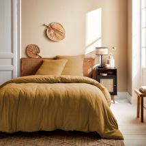 Parure de lit gaze de coton 2 places miel Alix 240 x 220 cm