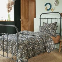 Terre De Nuit - Parure de lit gaze de coton imprimé floral bleu marine 220x240