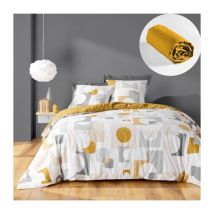 Parure de Lit Geomelo 240 x 220 cm + Drap-Housse 140x190 cm Jaune