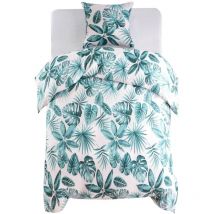 Parure de lit housse de couette feuilles vert 140x200/60x70 cm