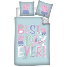 Parure de lit réversible Peppa Pig - Best Day Ever - Bleu - 140 cm x 200 cm