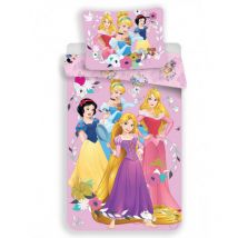 Parure de lit réversible Princesses Disney - modèle Cendrillon, Raiponce, Blanche-Neige et La Belle au bois dormant