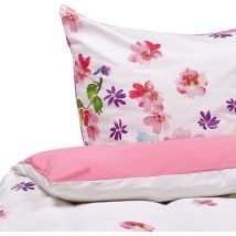 Ensemble Housse de Couette et Taie d Oreiller Fille Motif Floral en Coton Rose 155 x 200 cm Pour Chambre d'Adulte Beliani
