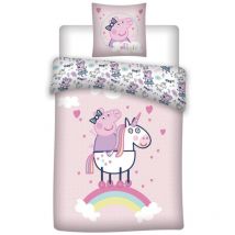 Parure de lit réversible Peppa Pig - Licorne - Rose - 140 cm x 200 cm