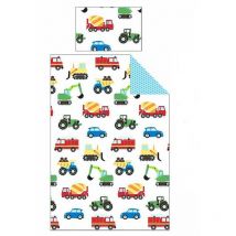 Parure de lit simple tracteur, voiture, camion - 120 cm x 150 cm