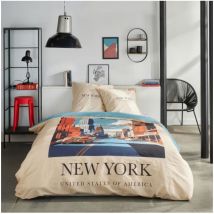 Parure de lit Today java - 2 personnes - 240x220 cm - Coton - Imprimé New York - Beige