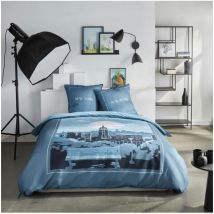 Parure de lit Today java - 2 personnes - 240x220 cm - Coton - Imprimé New York - Bleu