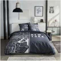 Parure de lit Today java - 2 personnes - 240x220 cm - Coton - Imprimé New York - Noir