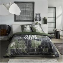 Parure de lit Today java - 2 personnes - 240x220 cm - Coton - Imprimé New York - Vert