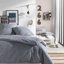 Today - Parure de lit Kargo - 220x240 cm - 2 personnes - coton imprimé rayé Navy