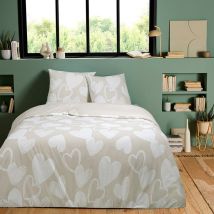 Parure de lit en coton motif cœurs Set de Housse de couette 240x220cm +2 Taies d'oreiller 63x63 cm avec Fermeture Boutons