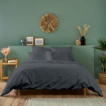 Parure de lit unie 1 personne percale de coton - Housse 140x200cm + 1 taie 65x65cm - Anthracite