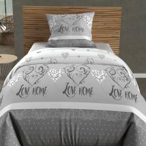 Soleil D Ocre - Parure housse de couette coton 57 fils 140x200 cm valentine gris, par Soleil d'Ocre