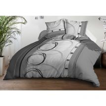 Parure Drap plat + drap-housse 140x190 + 2 Taies - Microfibre - Roue-libre gris