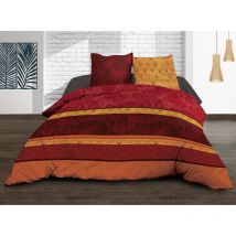 Parure Drap plat + drap-housse 160x200 + 2 t - Pur coton 57 fils - Jade rouge