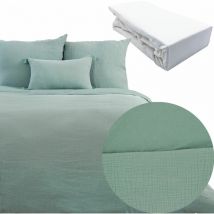 Côté Déco - Parure 260x240 fabrik gaze de coton amande + dh blanc 180x200