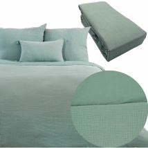 Parure 260x240 FABRIK gaze de coton AMANDE + DH OBIO vert 160x200