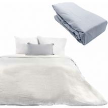 Côté Déco - Parure 260x240 gaze de coton blanche + dh obio perle 180x200