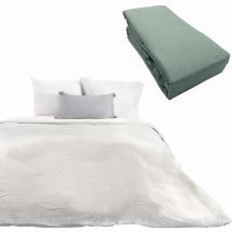 Parure 260x240 gaze de coton BLANCHE + DH OBIO vert 140x190 à 200