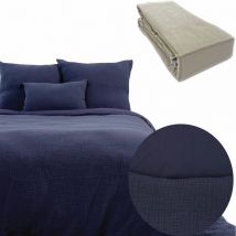 Côté Déco - Parure 240x220 fabrik gaze de coton marine + dh beige 160x200