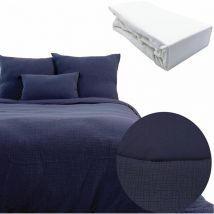 Parure 260x240 FABRIK gaze de coton MARINE + DH blanc 160x200