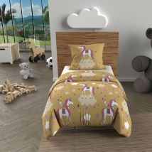 Parure housse de couette 120x150 cm licornes jaune, 100% coton 57 fils/cm2, par Soleil d'Ocre