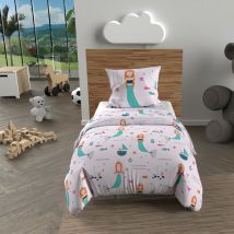 Parure housse de couette 120x150 cm sirenes rose, 100% coton 57 fils/cm2, par Soleil d'Ocre