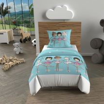 Parure housse de couette 120X150 cm danseuses bleu, 100% coton 57 fils/cm2, par Soleil d'Ocre