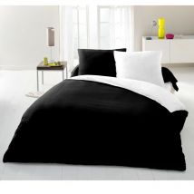 Parure housse de couette 2 personnes - 220x240 cm - 100% Coton - Bicolore Noir et blanc