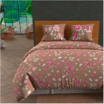 Housse de couette et 2 taies lea taupe