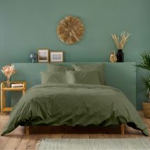 Bleu Calin - Parure de lit unie 100% Percale de coton - Kaki - 240x260cm