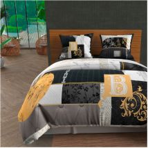 Soleil D Ocre - Parure housse de couette dessin placé 240X220 cm william, 100% coton 57 fils/cm2