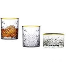 Pasabahce - 96818 Timeless Golden Touch 3 teilig im Kristall-Design Retro Design - 2 Whisky Glas und 1 Kristall-Schale