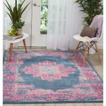 Passion Nourison PSN03 Blue 201cm x 290cm Rectangle - Blue and Multicoloured and Pink
