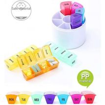 Pillendose für 7 Tage (4 pro Tag) – runde Pillendose für die Woche mit kostenlosem Aluminium-Schlüsselanhänger, mehrfarbig, BPA-frei,