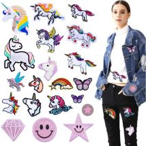 Patches à Repasser,20 pieces Licorne Patch Thermocollant,Licorne patch vetement,écusson à coudre enfant,Thermocollant Vêtement DIY,Autocollant de