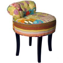 PATCHWORK - Shabby Chic Chair Padded Stool / Wood Legs - Multi-coloured