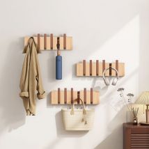 Ultrixe - Patère Murale de 6 crochets rétractables Porte Manteau Mural, Cintre D'angle en Bois Massif pour Suspendre Manteaux écharpes, Sacs à Main
