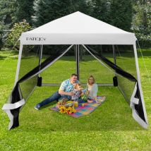 Patio Extérieur Auvent Escamotable Instantané Tente en Maille à Jambes Onclinées Pliante Blanc CW5634 Maison Chic